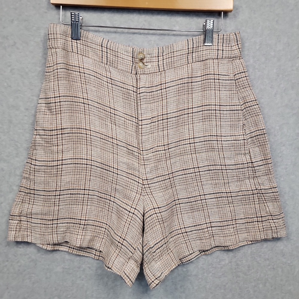 NEW Madewell Linen Clean Shorts in Plaid Neutral Brown Beige Women's 6 High Rise